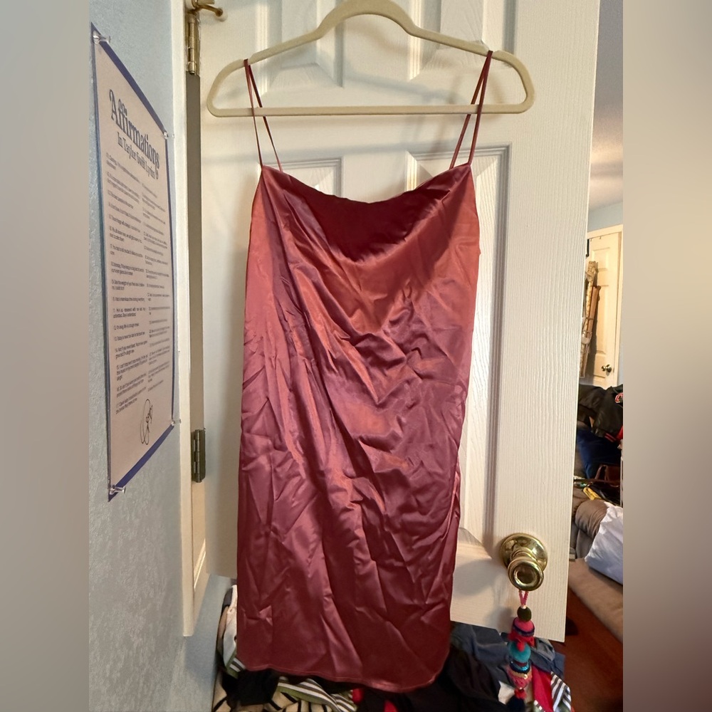 Elegant Satin Slip Dress in Deep Mauve/Pink